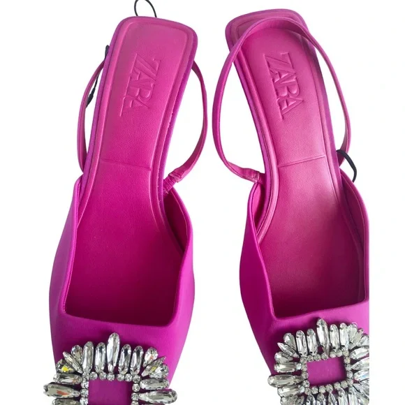 Zara Pink Slingback Heels with Embellishment - Picture 7 of 10